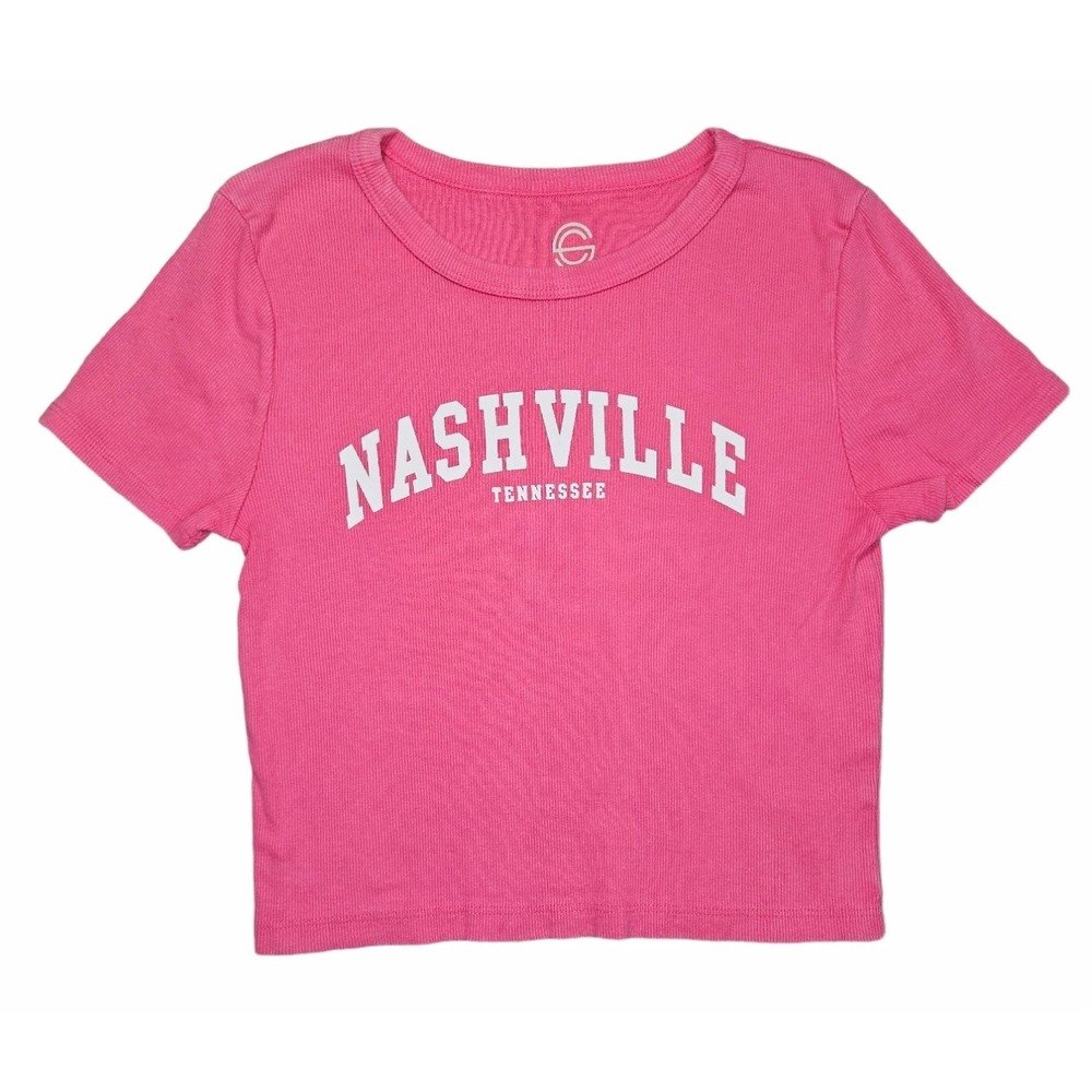 Social Culture Nashville Tennessee Ribbed Crop Top Pink T-Shirt Womens Large